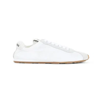 Miu Miu Plume Technical Fabric And Suede Sneakers In White