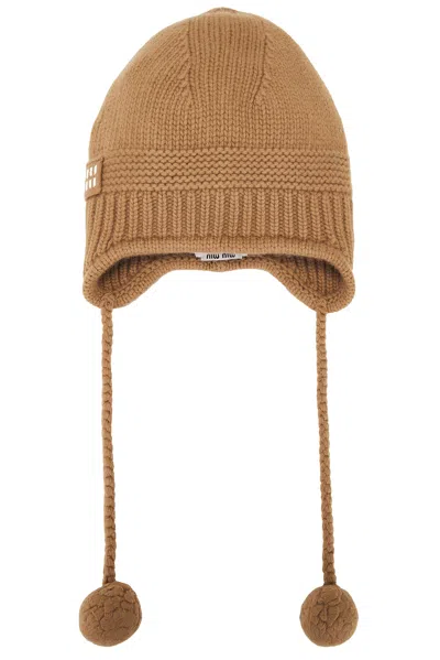 Miu Miu Pom Pom Beanie In Camel