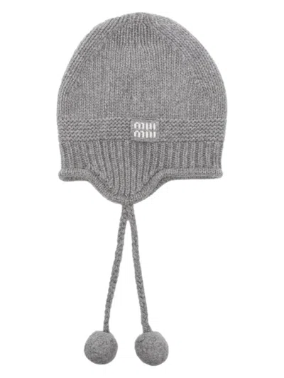 MIU MIU POMPOM-DETAILED EAR-FLAP BEANIE