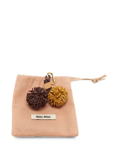 Pre-owned Miu Miu Pompom Leather Bag Charm In Brown