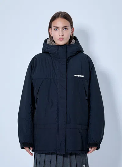 Miu Miu Pongé Down Jacket In Blue