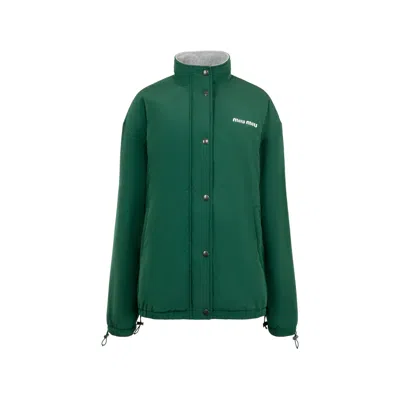 Miu Miu Pongé-and-fleece Jacket In Green