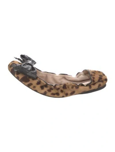 Pre-owned Miu Miu Ponyhair Animal Print Ballet Flats In Neutral