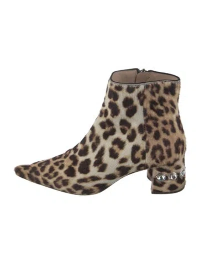 Pre-owned Miu Miu Ponyhair Animal Print Boots In Neutrals
