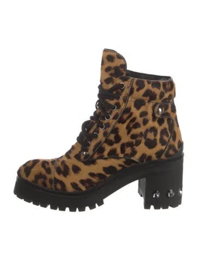 Pre-owned Miu Miu Ponyhair Animal Print Combat Boots In Neutral