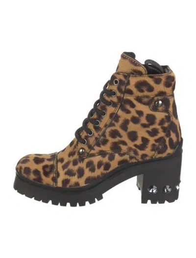 Pre-owned Miu Miu Ponyhair Animal Print Combat Boots In Neutral