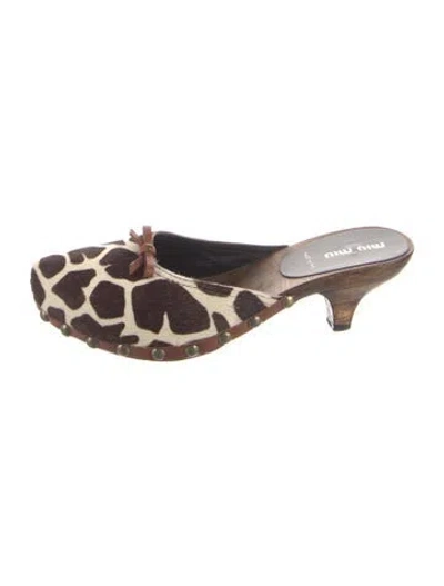 Pre-owned Miu Miu Ponyhair Animal Print Mules In Brown