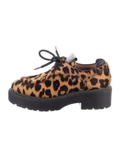 Pre-owned Miu Miu Ponyhair Animal Print Oxfords In Blue