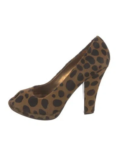Pre-owned Miu Miu Ponyhair Animal Print Pumps In Brown
