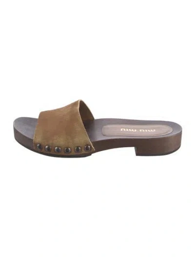 Pre-owned Miu Miu Ponyhair Slides In Brown