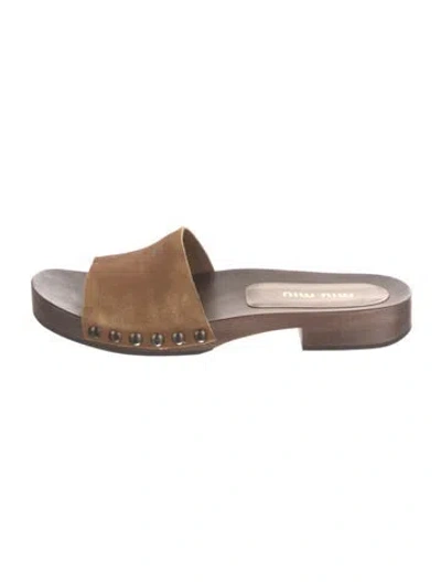 Pre-owned Miu Miu Ponyhair Slides In Brown