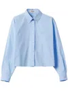 Miu Miu Logo-lettering Raw-cut Shirt In Blue