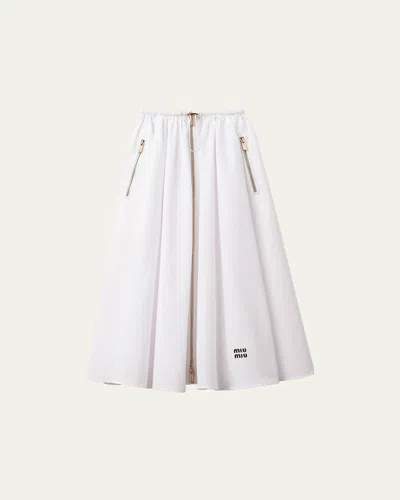 Miu Miu Popeline Drawstring Zip-front Midi Skirt In F0009 Bianco