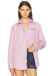 Miu Miu Logo-embroidered Striped Shirt In Pink