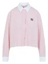 Miu Miu Cotton Shirt With White Collar And Cuffs In Pink