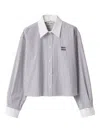 Miu Miu Striped Shirt With Collared Neck And Long Sleeves In Blue
