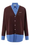 Miu Miu Wool Cardigan With Cotton Details In Brown