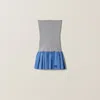 Miu Miu Pleated Two-tone Mini Skirt With Poplin And Jersey In Gray