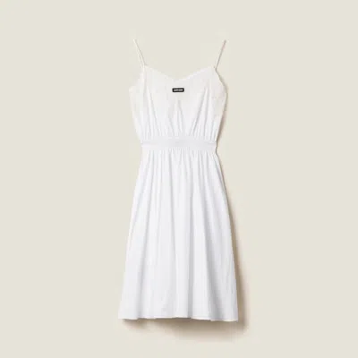 Miu Miu Poplin And Lace Dress In White