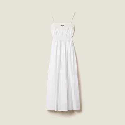 Miu Miu Poplin And Lace Midi-dress In White