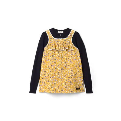 Miu Miu Poplin And Wool Knit Top In Multi
