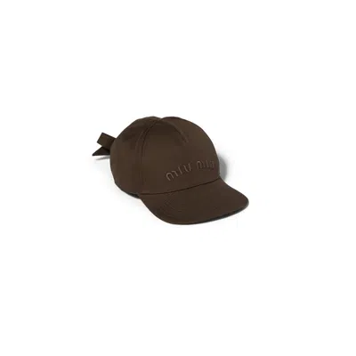 Miu Miu Poplin Baseball Cap In Brown