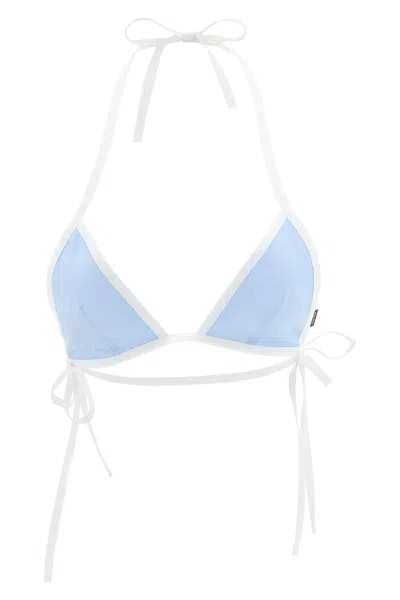 Miu Miu Poplin Triangle Bikini Top Contrast Piping In Blue