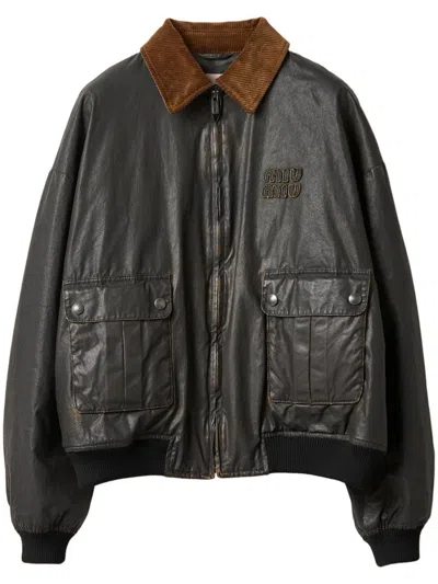 Miu Miu Poplin Bomber Jacket In Black