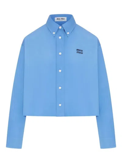 Miu Miu Poplin Boxy Shirt Clothing In Blue