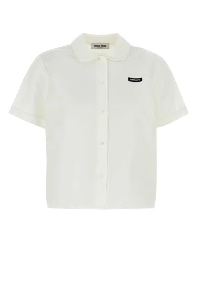 Miu Miu Poplin Button-down Shirt For Women In Neutral