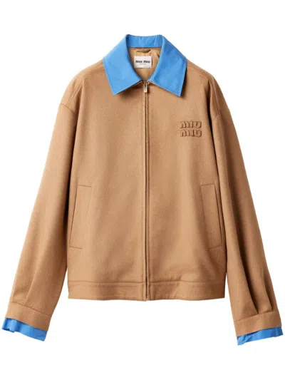 Miu Miu Poplin-detailed Jacket In Brown