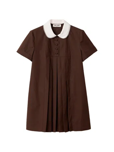 Miu Miu Chocolate Poplin Mini Dress In Brown