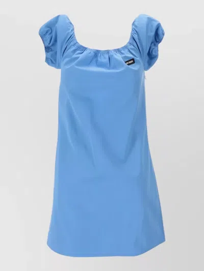 Miu Miu Poplin Dress Cap Sleeves Elastic Neckline In Blue
