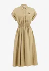 Miu Miu Poplin Embroidered Shirt Midi Dress In Brown