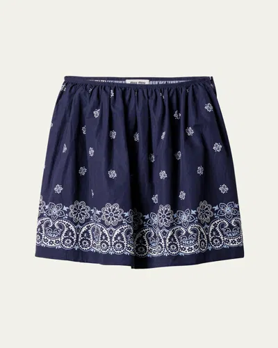 Miu Miu Floral Bordered Gathered Skirt In Blue