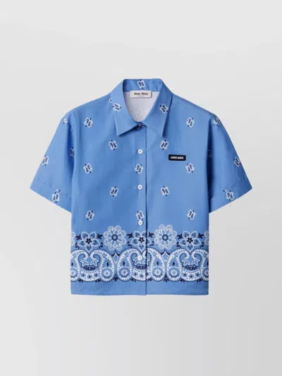 MIU MIU POPLIN FLARE PRINT SHORT SLEEVE SHIRT
