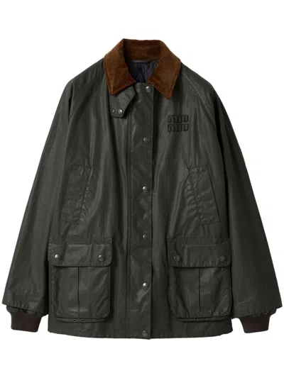 Miu Miu Resin-finish Poplin Caban Jacket In Forest Green