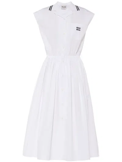 Miu Miu Poplin Midi Dress In White