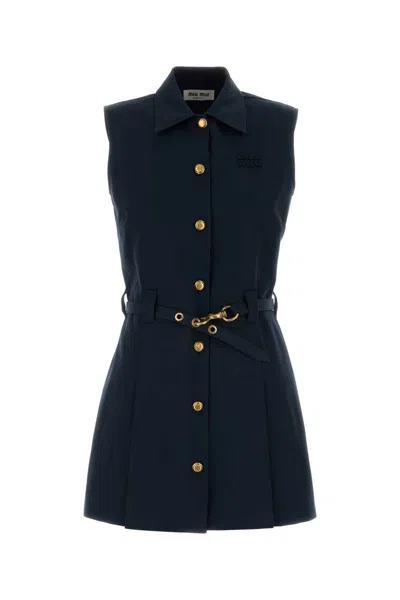 Miu Miu Poplin Mini Dress In Blue
