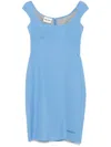 Miu Miu Embroidered Logo Tailored Dress In Blue