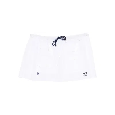 Miu Miu Poplin Mini Skirt In White