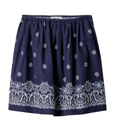 Miu Miu Floral Bordered Gathered Skirt In Blue