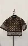 Miu Miu Cropped Bandana-print Cotton-poplin Shirt In Brown