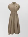Miu Miu Poplin Shirt Dress Waist Gathering Detail In Brown
