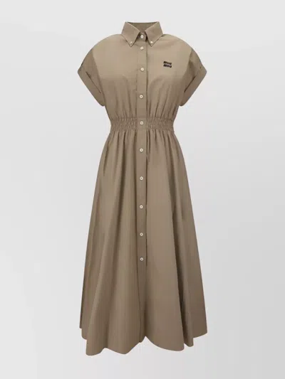 Miu Miu Poplin Shirt Dress Waist Gathering Detail