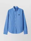 Miu Miu Cotton Popeline Shirt With Logo Embroidery In Blue