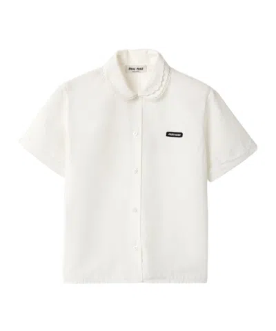 Miu Miu Logo-patch Short-sleeved Shirt In White
