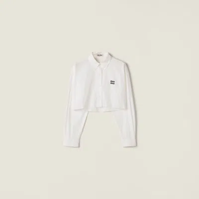 Miu Miu Cropped Long Sleeve Shirt With Point Collar In White