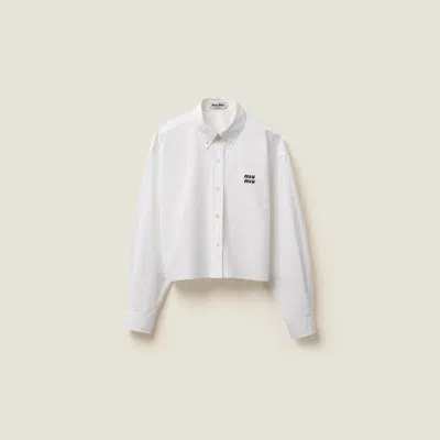 Miu Miu Cropped Long Sleeve Shirt With Point Collar In White