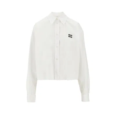 MIU MIU POPLIN SHIRT WITH LOGO EMBROIDERY
